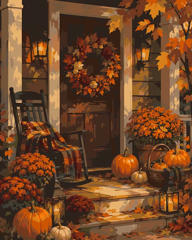 Figured'Art Gezellige Herfstveranda schilderen op nummer 40x50 cm herfst