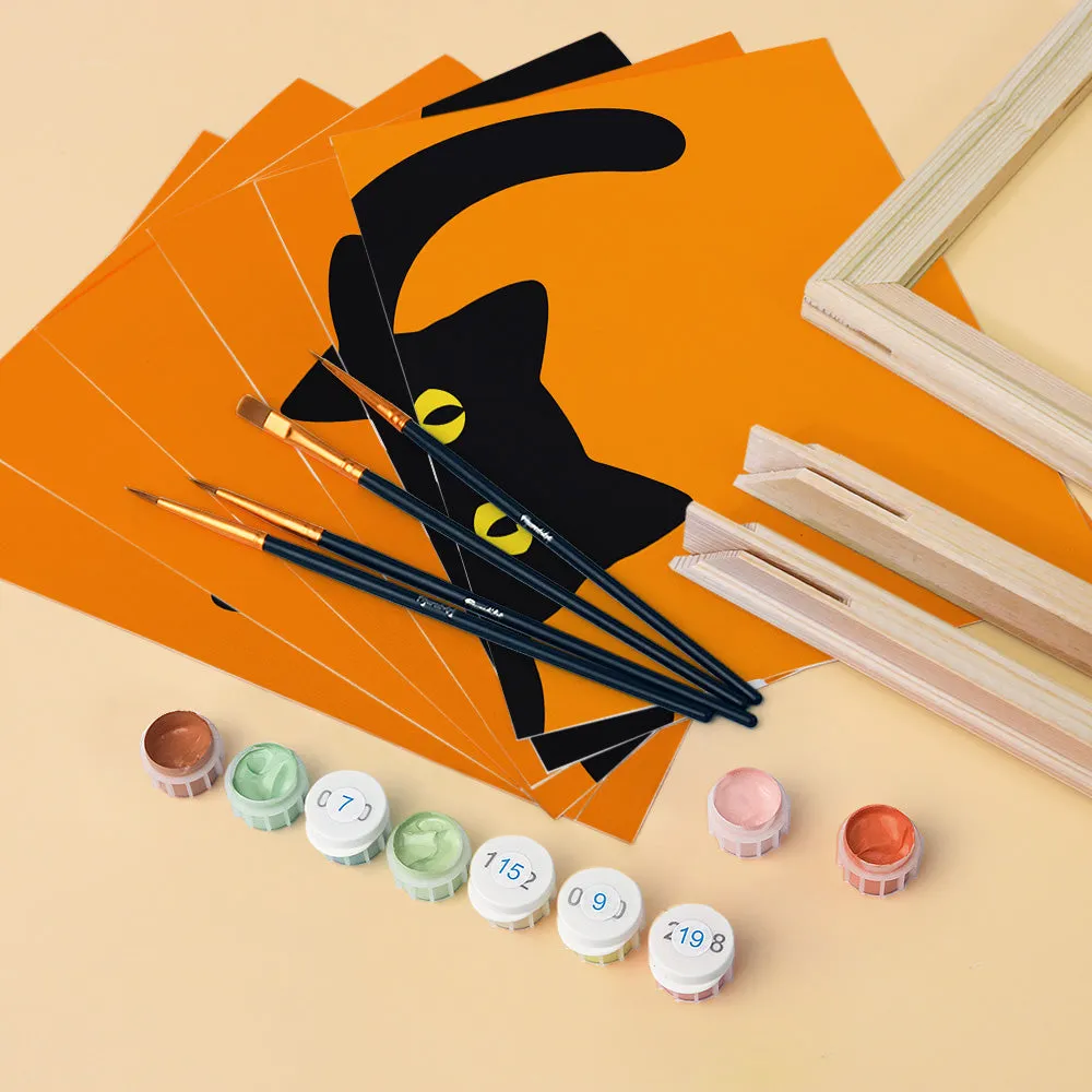 Figured'Art Mini Serie Zwarte Kat Kiekeboe schilderen op nummer 15x20cm 6 stuks