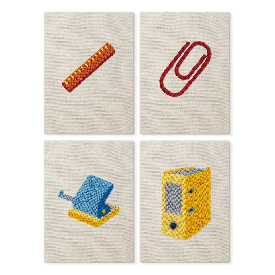 Figured'Art Kantoor en Bureau punch needle set 4 stuks met frame