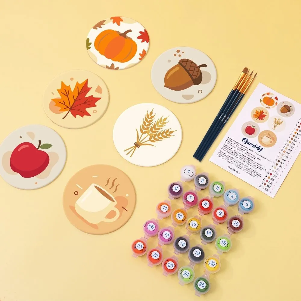 Figured'Art Gezellige herfst onderzetters schilderen op nummer 10 cm