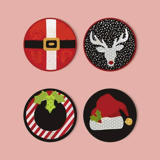 Figured'Art Kerst onderzetters schilderen op nummer 10cm 4 stuks