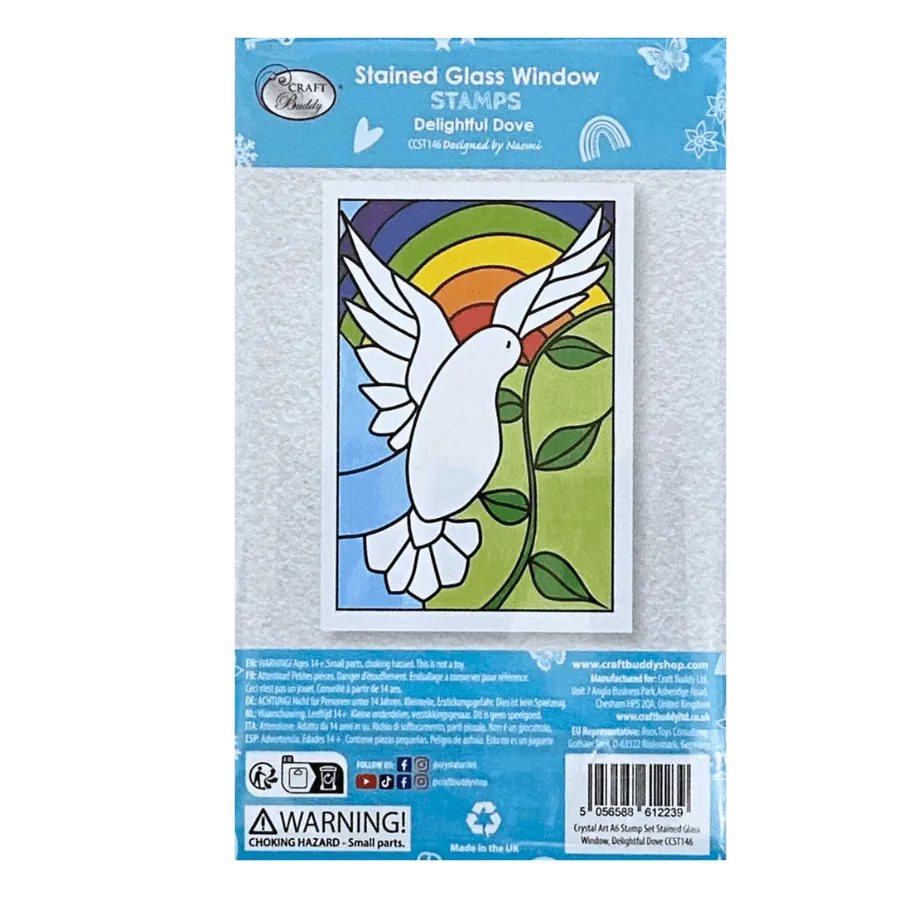 Craft Buddy Delightful Dove stempelset A6 glas-in-lood