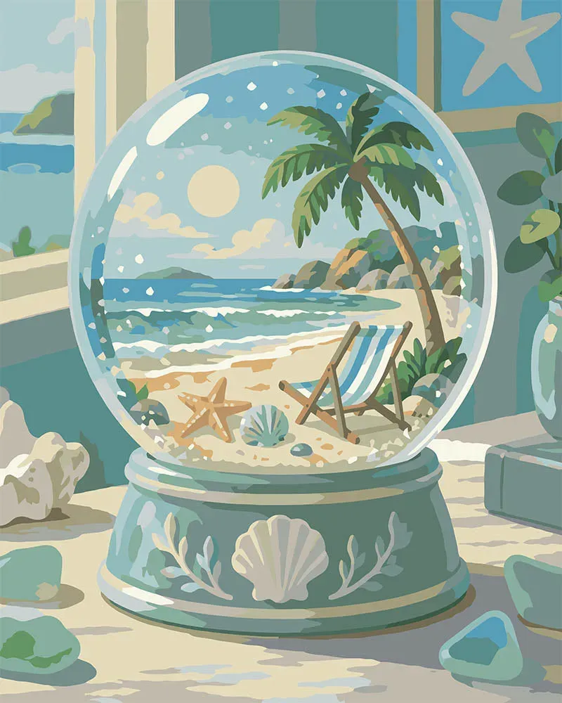 Figured'Art Sneeuwbol met Kuststrand schilderen op nummer 40x50 cm eenvoudig