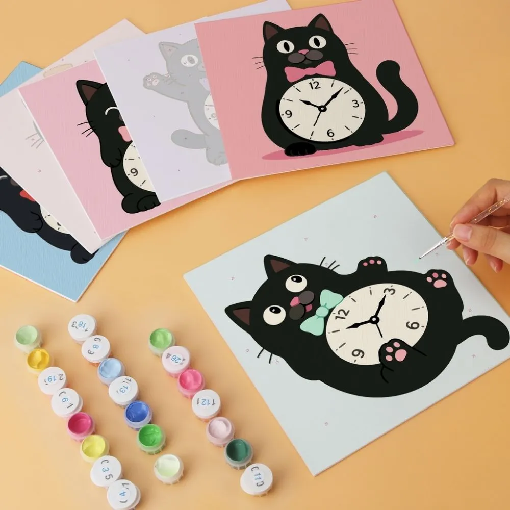 Figured'Art Mini Tik-tak-katten schilderen op nummer 20x20 cm set van 6