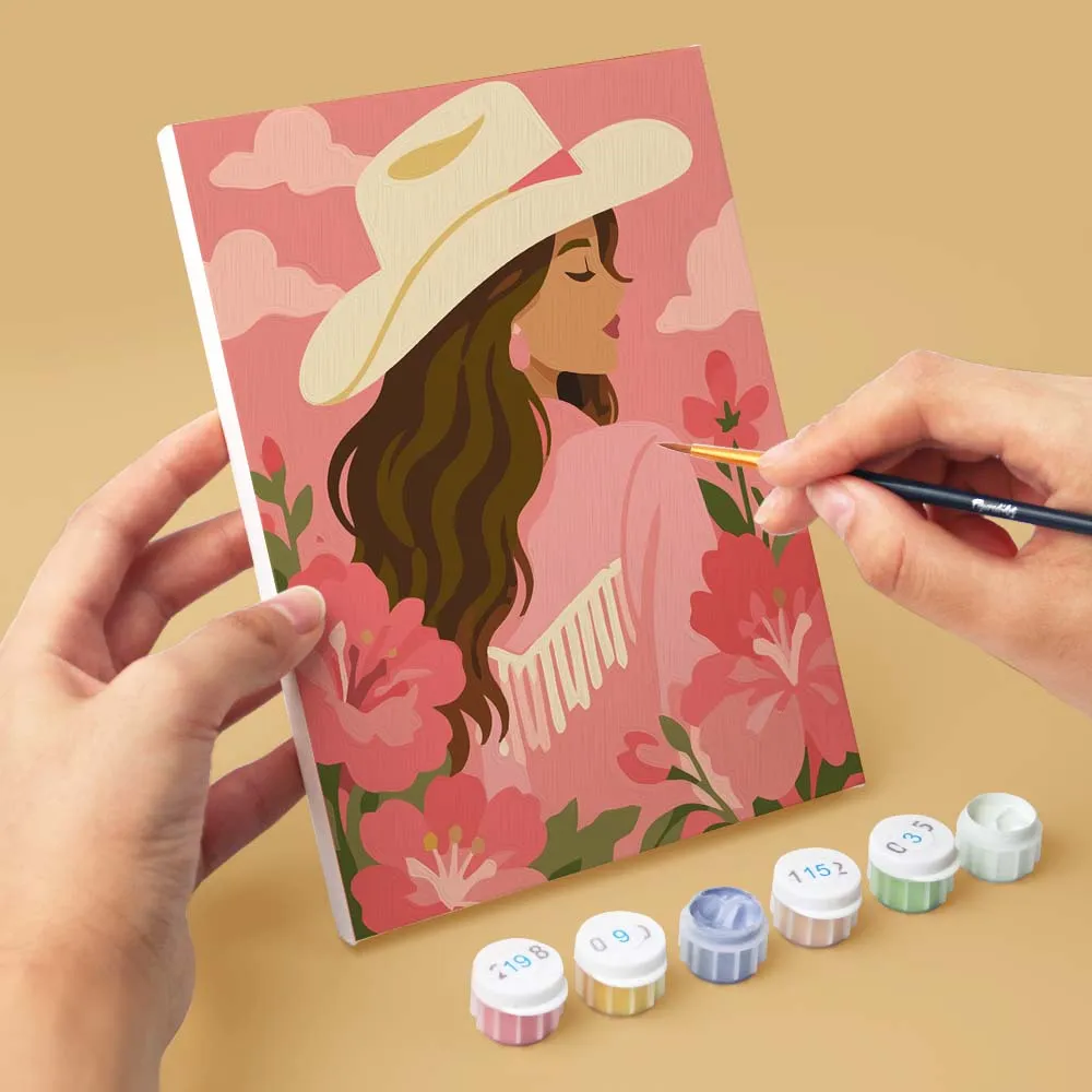Figured'Art Mini Serie Roze Cowgirl schilderen op nummer 15x20cm set van 6