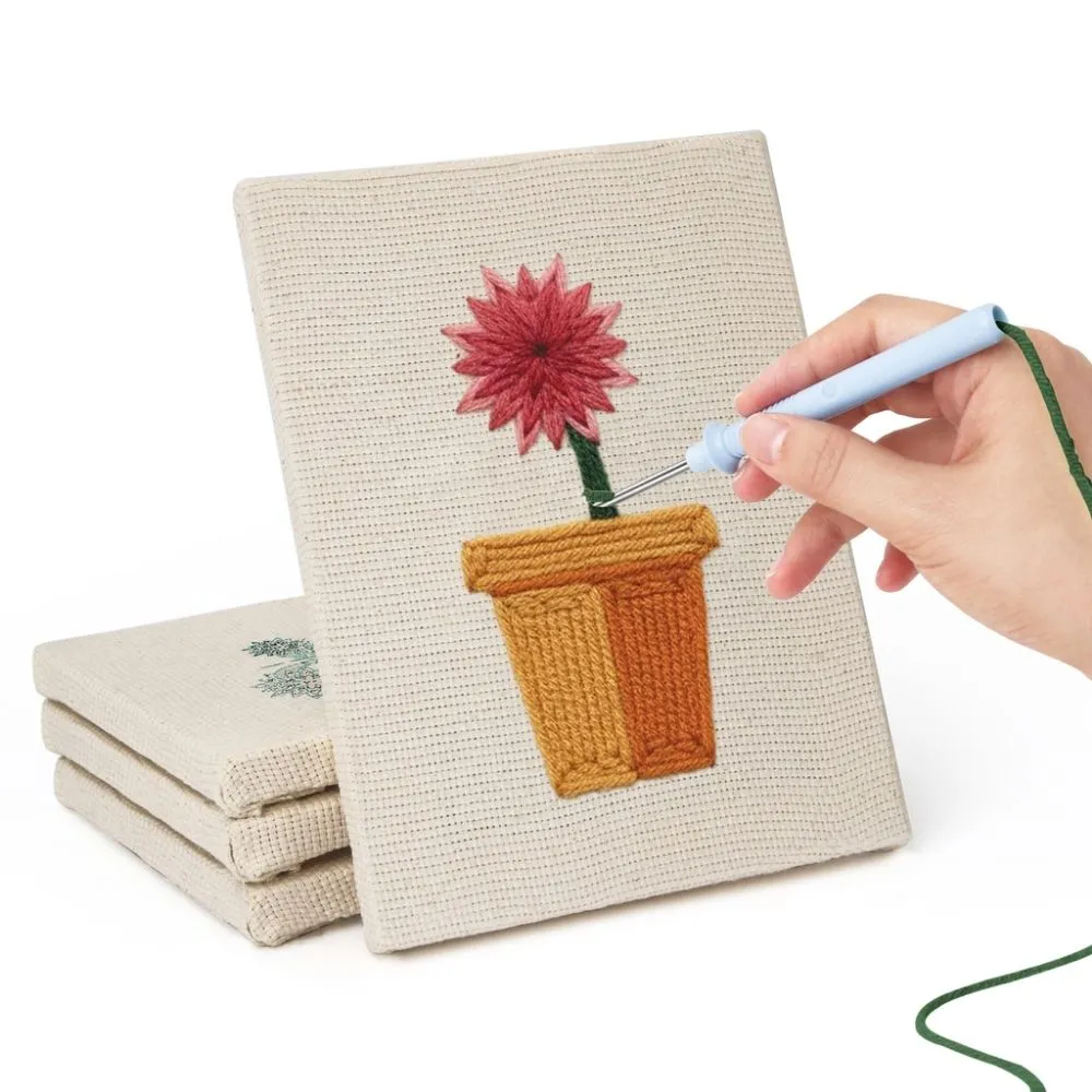 Figured'Art Bloeiende Mini Potjes 1 punch needle set 4 stuks 15x20 cm