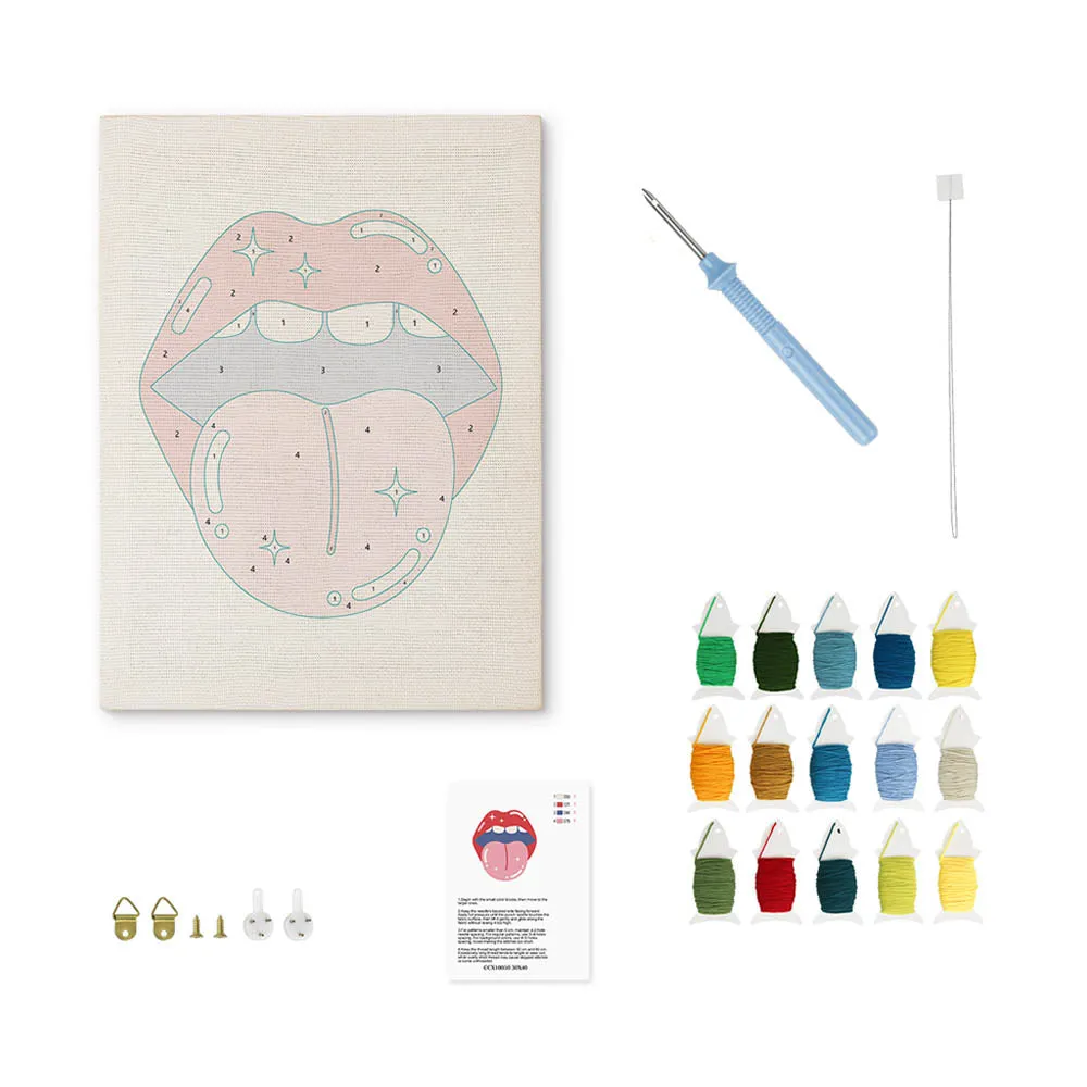 Figured'Art Elektrische Lippen punch needle pakket 20x30 cm katoen