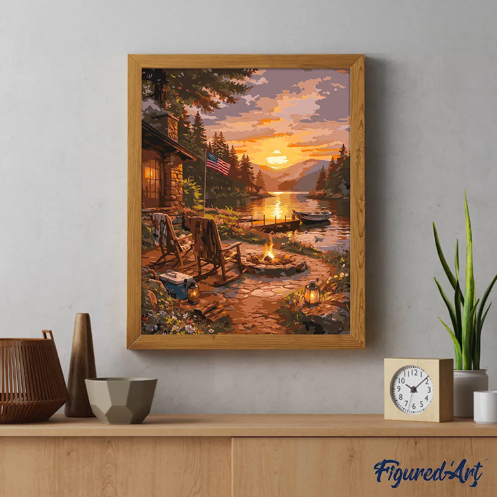 Figured'Art Gouden Uur aan het Meer Schilderen op Nummer 40x50 landschap