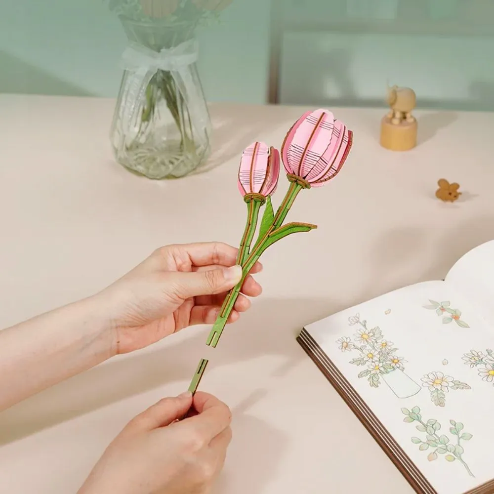 Figured'Art Roze Tulp 3D puzzel hout 72 stukjes