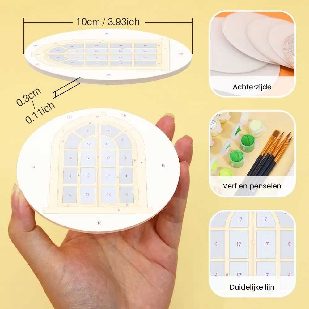 Figured'Art Betoverde Ramen schilderen op nummer onderzetters 10cm 6 stuks
