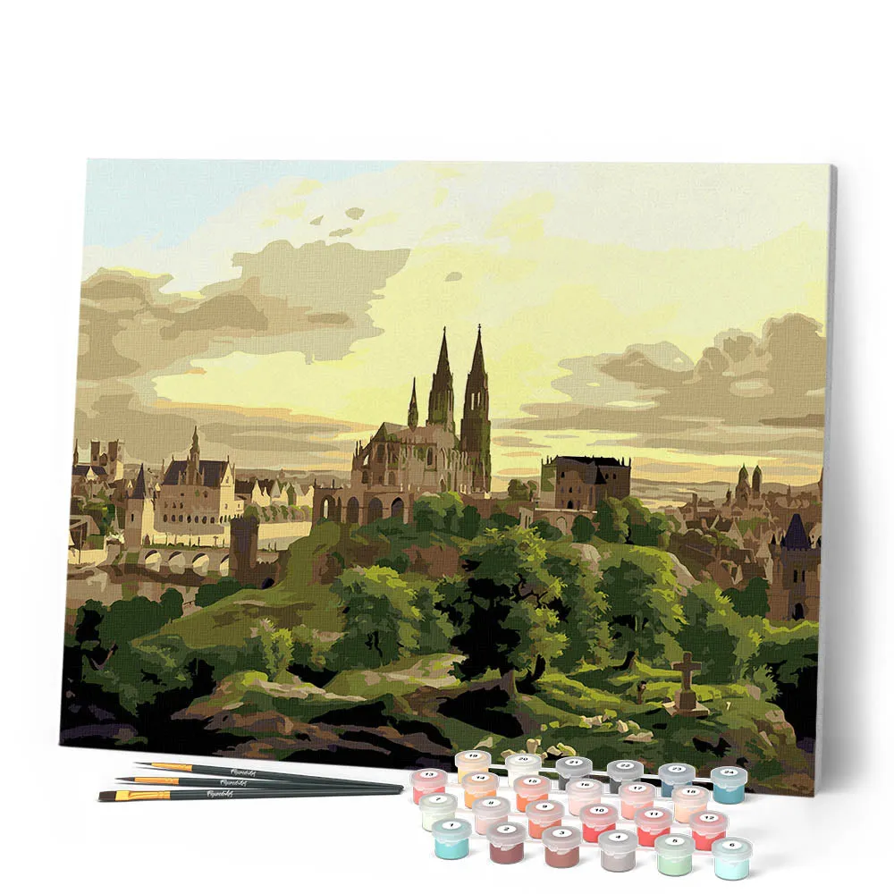 Figured'Art Middeleeuwse stad schilderen op nummer 40x50 cm vintage