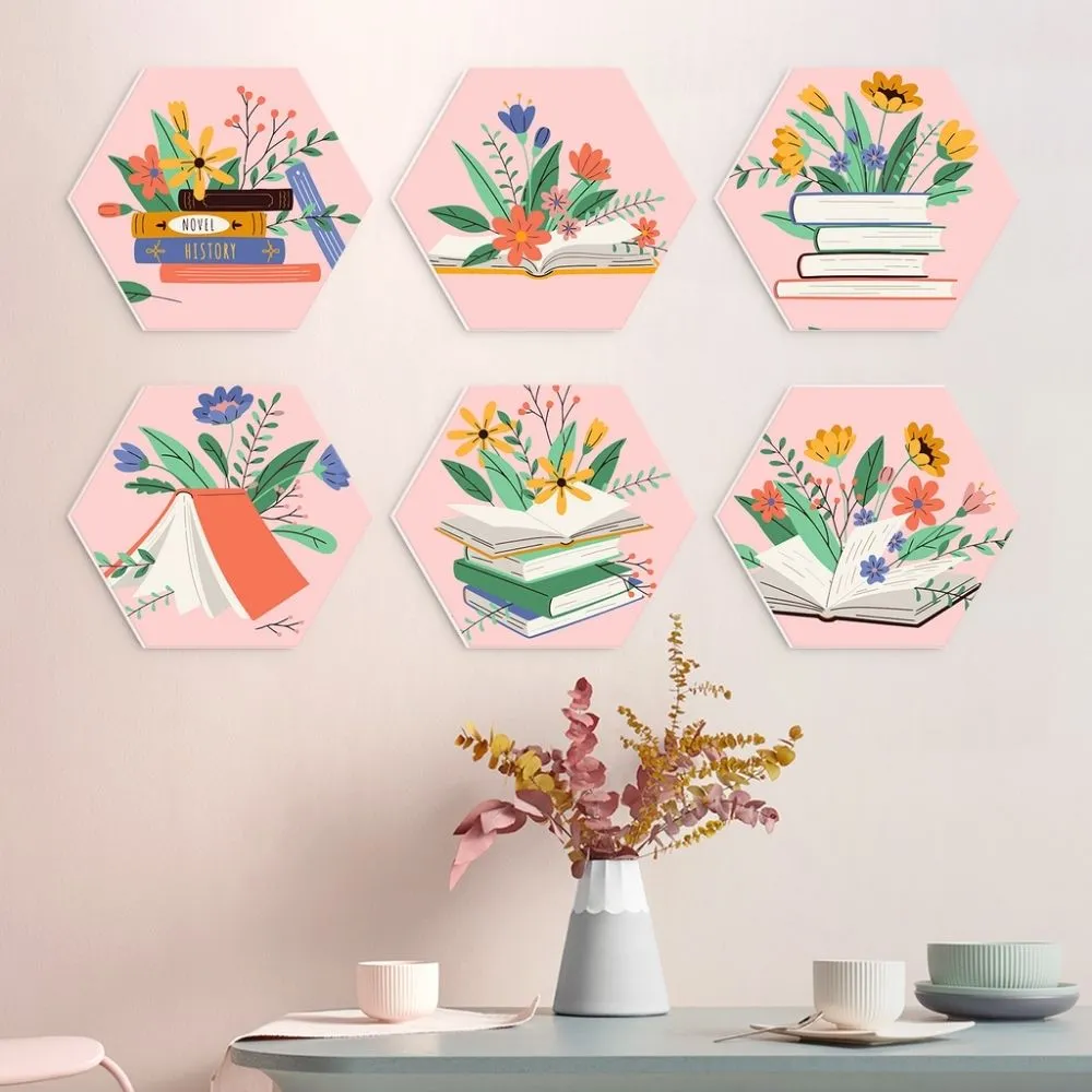 Figured'Art Boeken in bloei mini schilderen op nummer zeshoek 6st