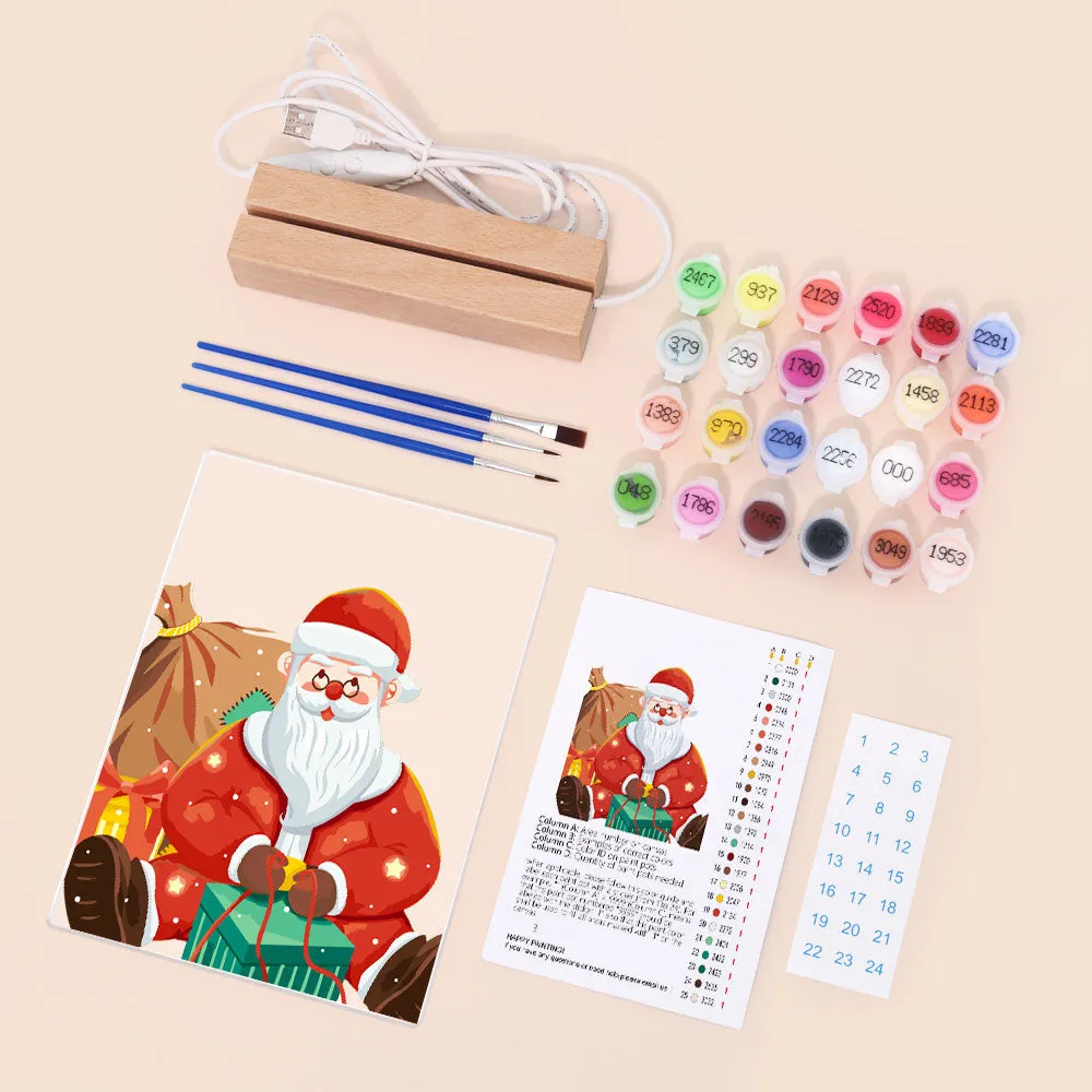 Figured'Art Kerstman 09 schilderen op nummer 15x20cm met LED standaard