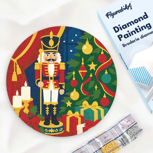 Figured'Art Kerstnotenkraker diamond painting houten schijf 30 cm kerst