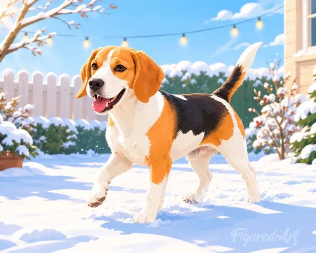 Figured'Art Beagle in de Sneeuw diamond painting 40x50cm vierkant