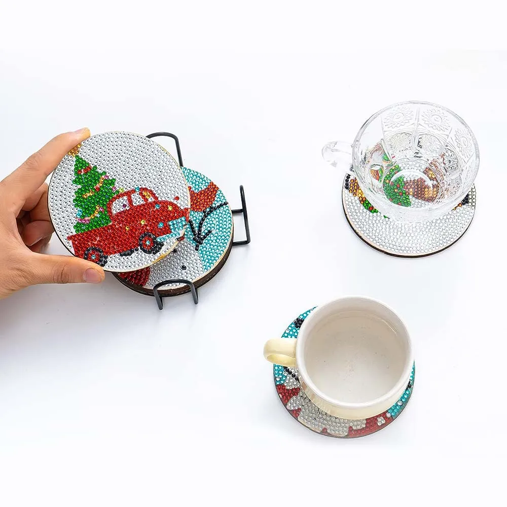 Figured'Art Kerstmis Diamond Painting Onderzetters 6x 10x10cm kurk