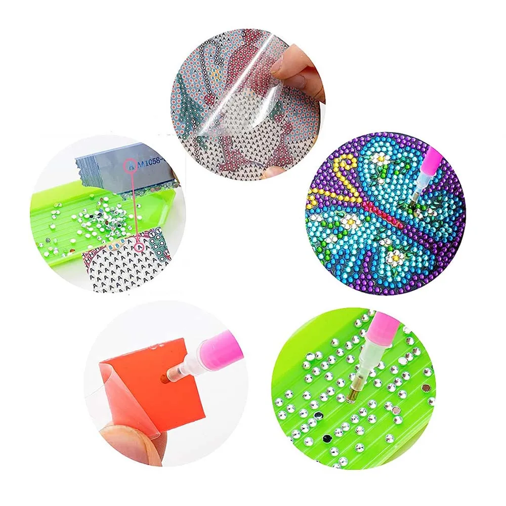 Figured'Art Paarse Vlinders onderzetters diamond painting 10 cm