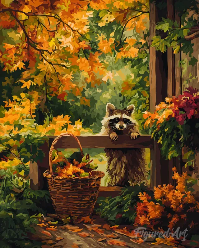 Figured'Art Schattige wasbeer herfst diamond painting dier