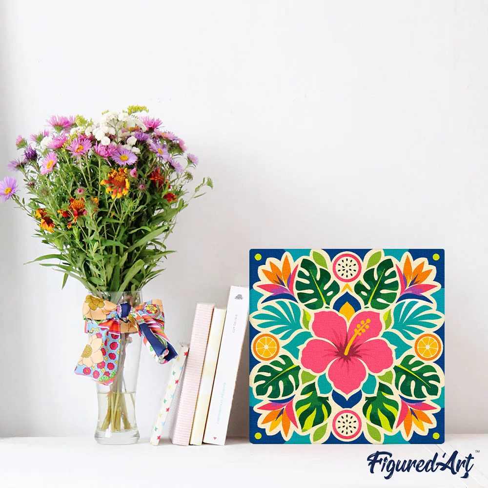 Figured'Art Hibiscusmandala mini schilderen op nummer met frame