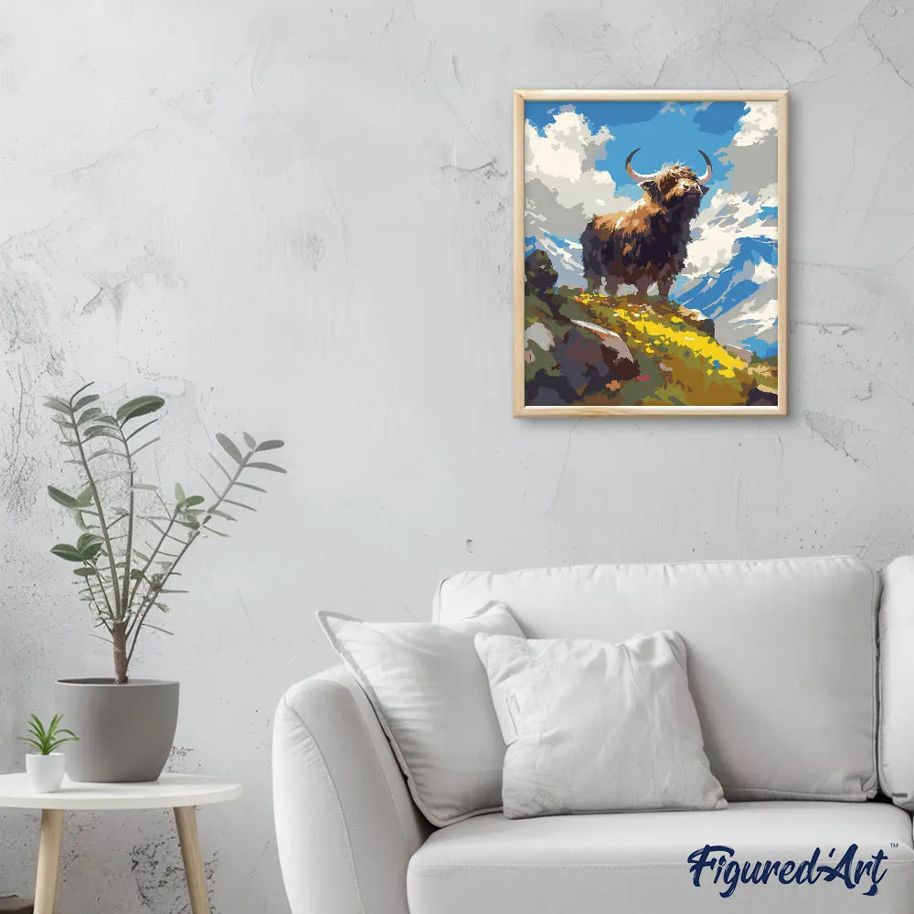 Figured'Art Schotse Hooglander met Alpenuitzicht schilderen op nummer 40x50 cm koe