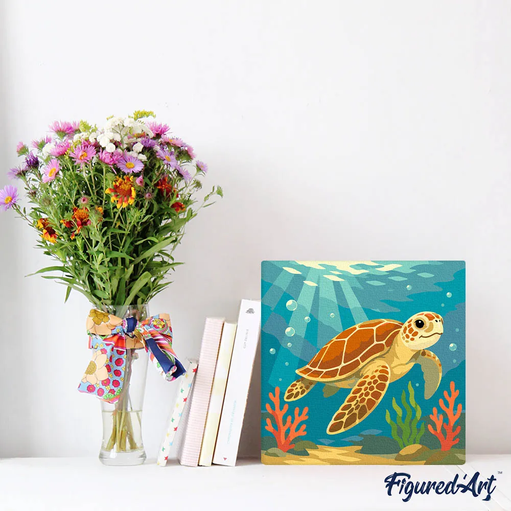Figured'Art Mini Schildpad schilderen op nummer 20x20cm met frame