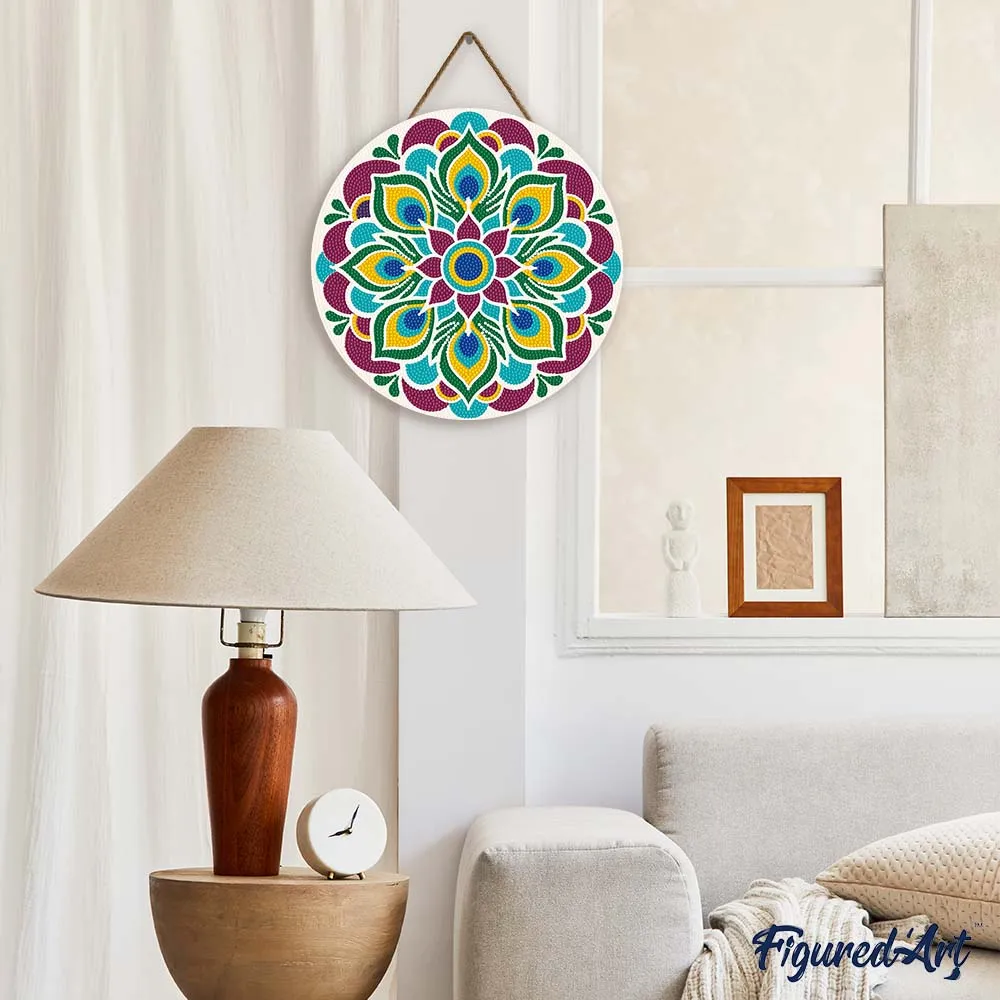 Figured'Art Pauwenmandala diamond painting hout 30 cm