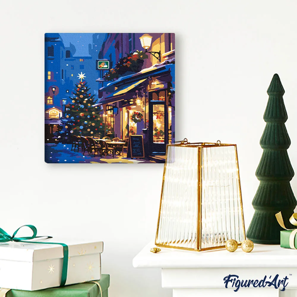 Figured'Art Feestelijk nachtcafé mini schilderen op nummer 20x20 cm frame