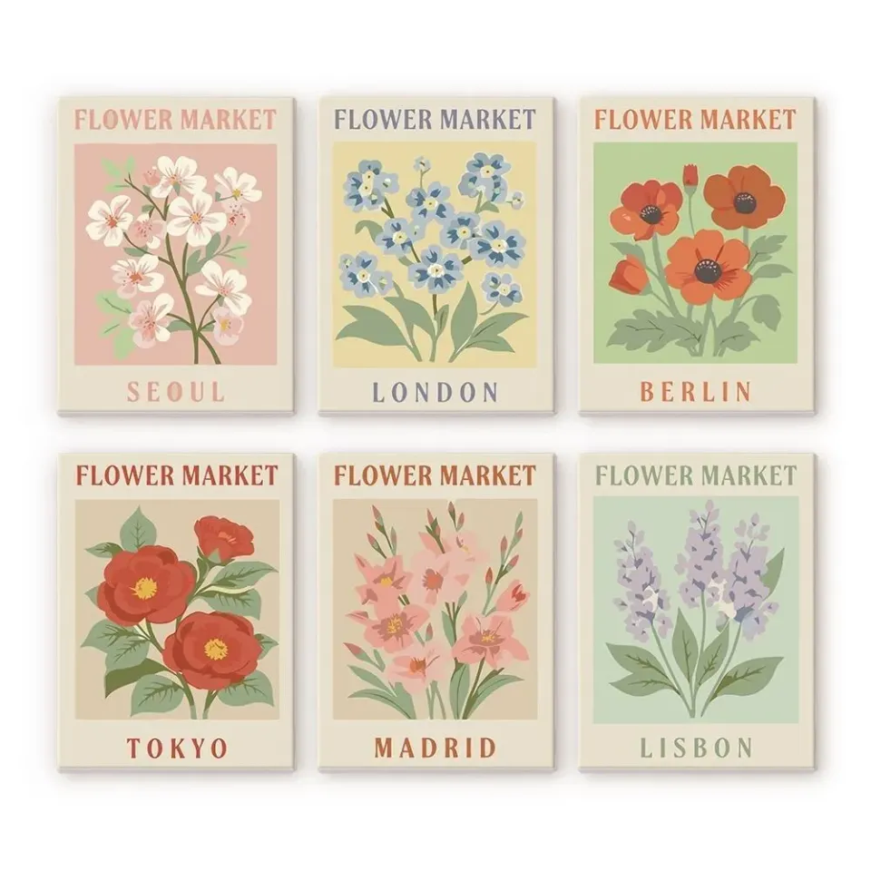 Figured'Art Bloemenmarkt 2 mini schilderen op nummer 15x20cm 6 stuks bloemen