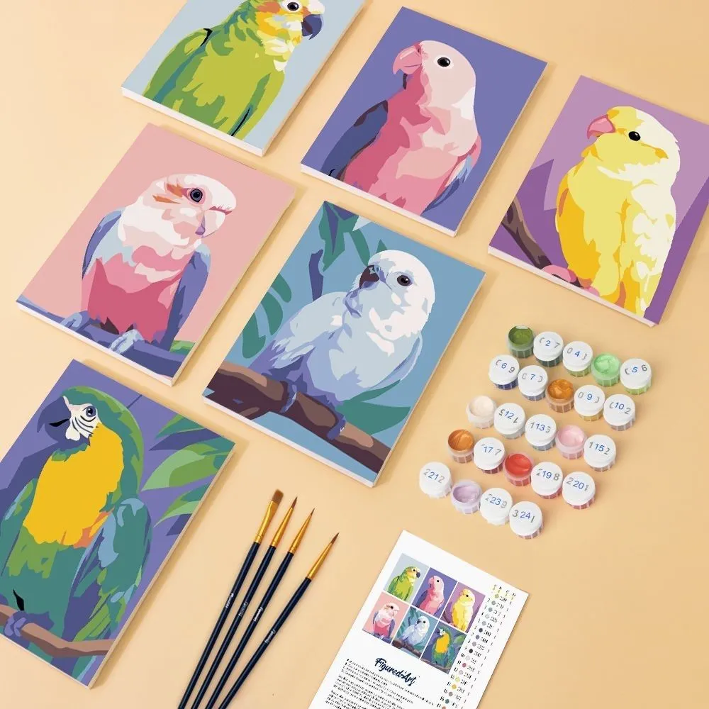 Figured'Art Jungle Melodie Mini Schilderen 15x20cm 6 Stuks Vogels