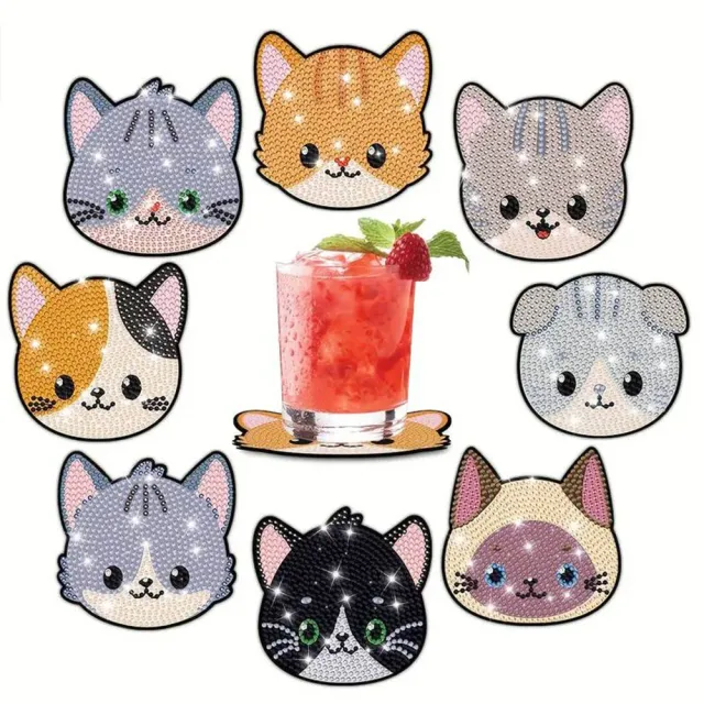 Figured'Art Katten diamond painting onderzetters 10x10cm 8 stuks