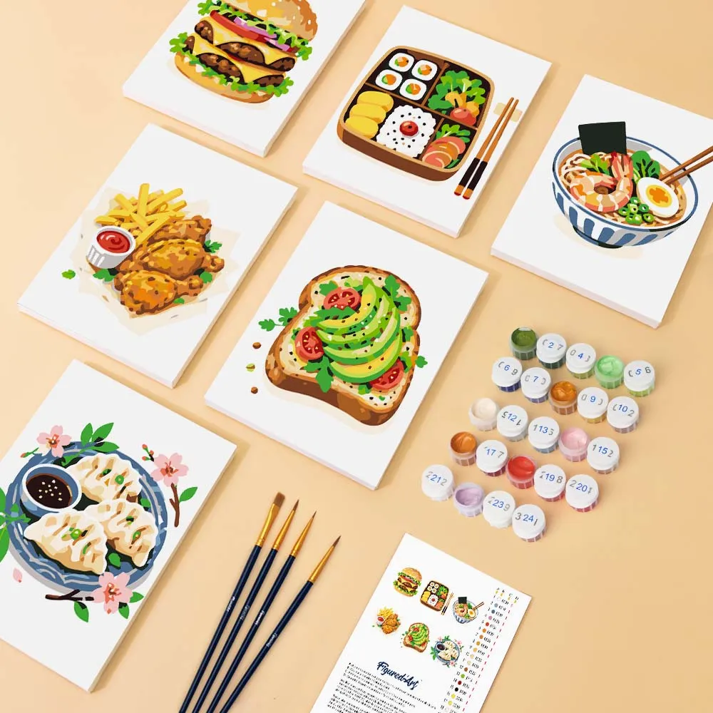 Figured'Art Mini Serie Heerlijk Eten Set schilderen op nummer 15x20cm 6 stuks eenvoudig