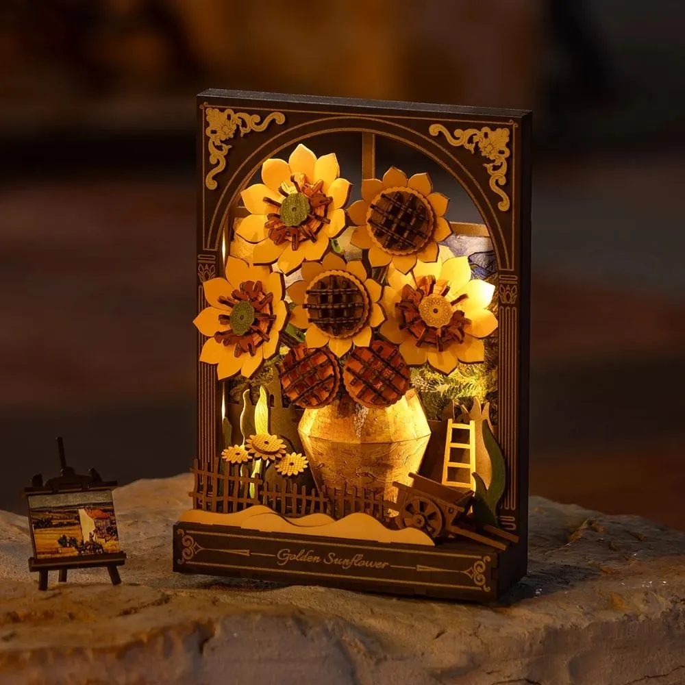 Figured'Art Gouden Zonnebloem 3D puzzel hout 266 stukjes LED